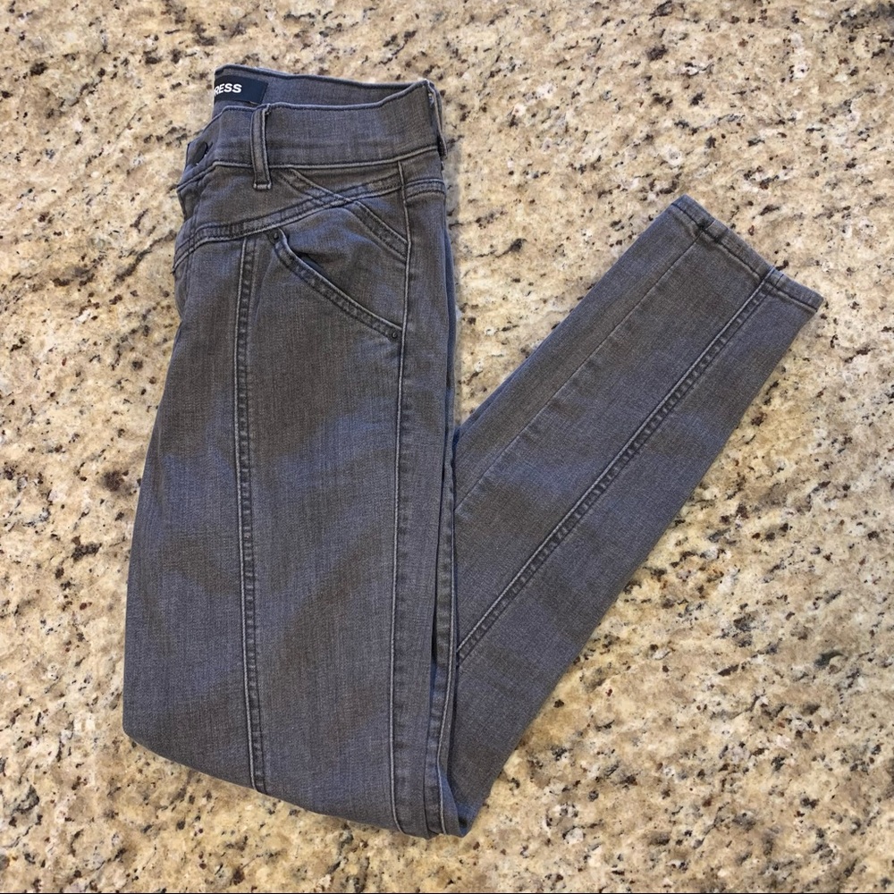 Express Gray High Rise Ankle Jean Leggings 6R